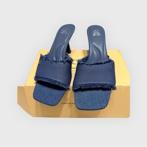 Cosy Island Denim Blue Heels with Frayed Detailing